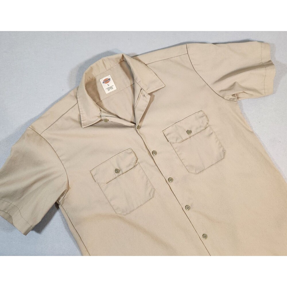 Dickies mens work shirt L Khaki Short Sleeve Button Front Twill Y2K Skate Grunge